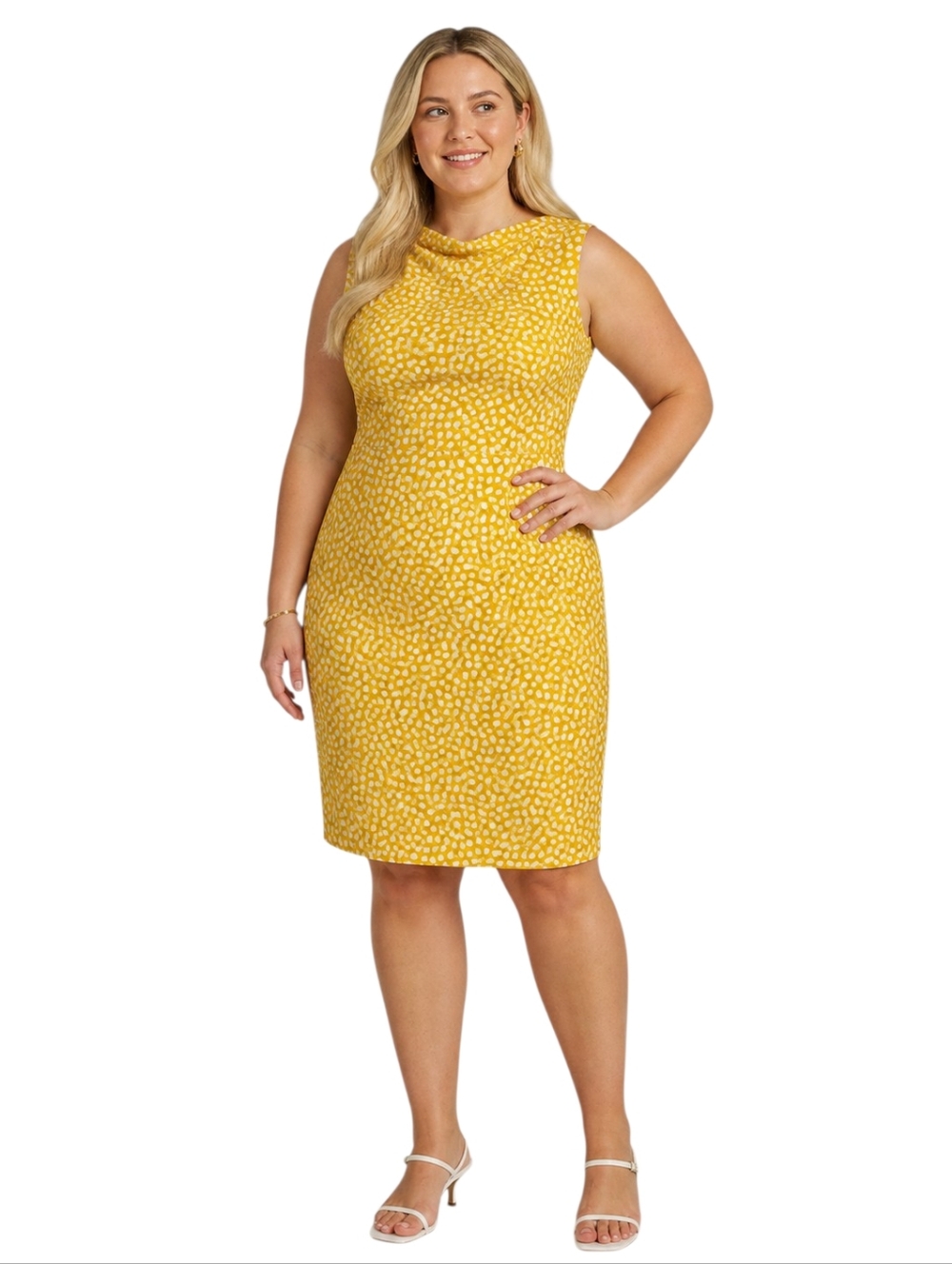 Anne Klein Yellow Printed Sheath Midi Dress